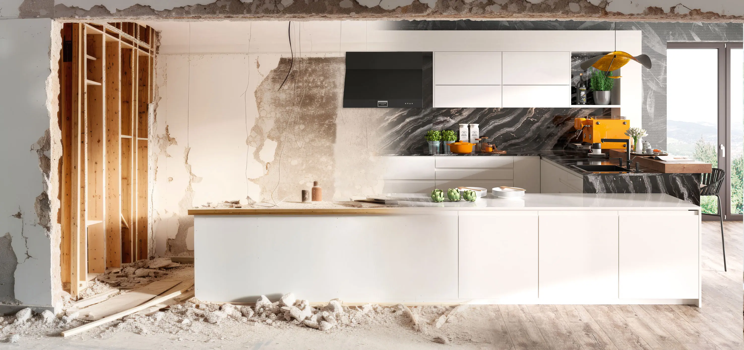 Kueche Vergleich Baustelle - Neu